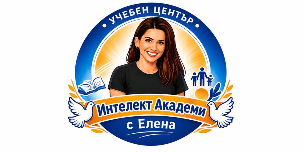 Илюстриран знак на учебен център „Интелект Академи“ във Варна